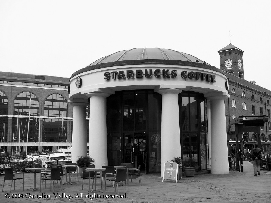 A photo of a tiny circular Starbucks shop