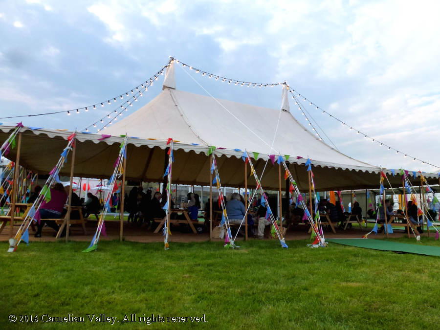 A photograph of one of the garden tents at the Hay Festival