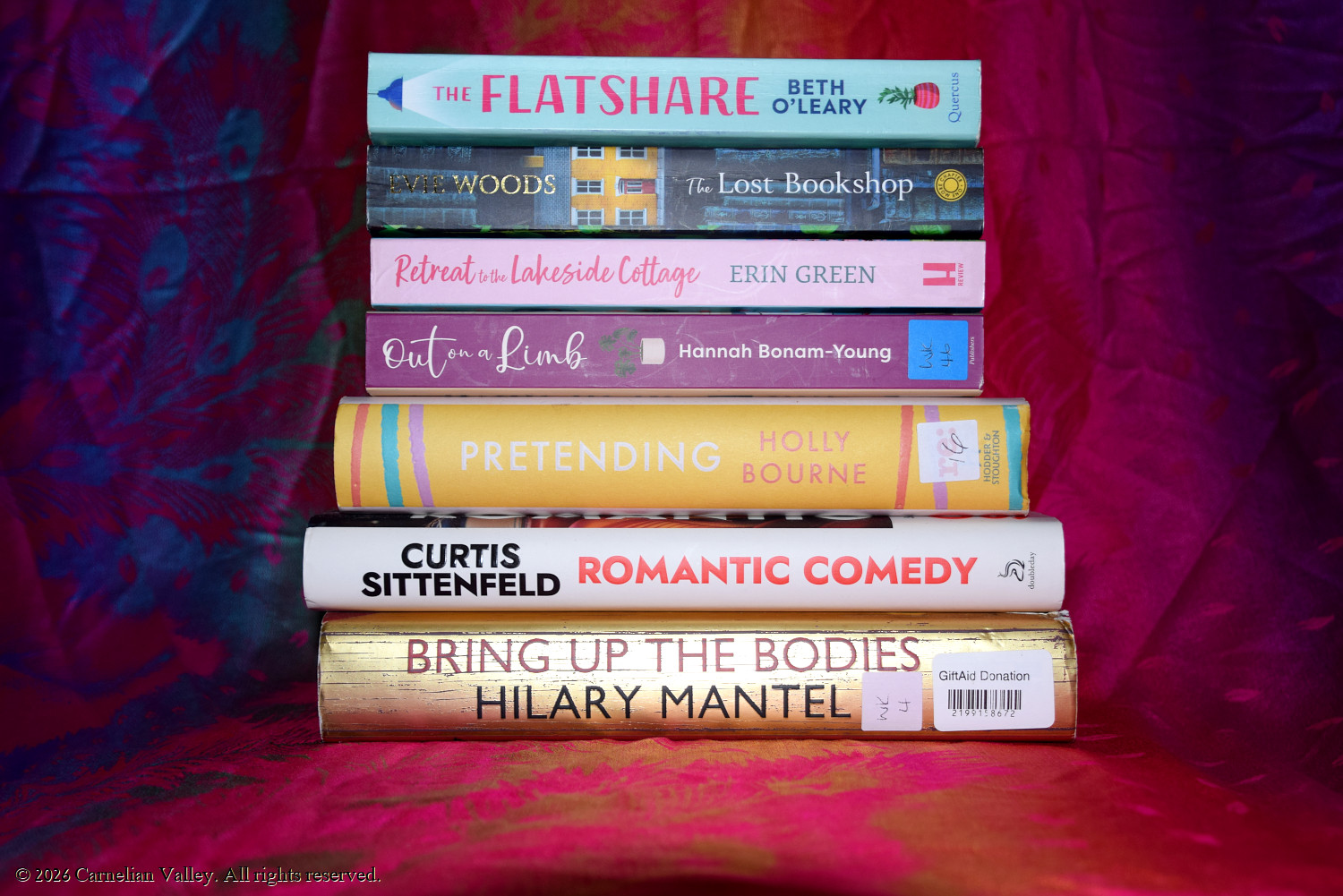 A photo of a stack of seven books, the first seven books featured in this blog post